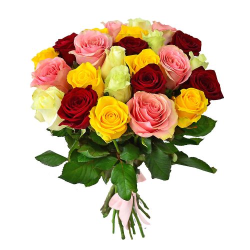 Купить 31-ну разноцветную розу с доставкой по Иланскому