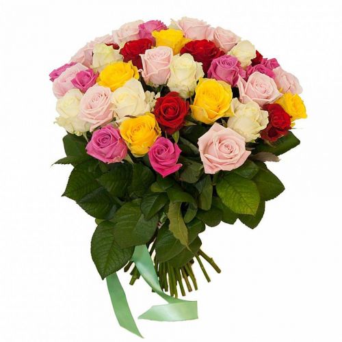 Заказать с доставкой букет из 45-ти разноцветных роз по Иланскому